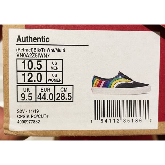 NWT VANS Authentic Sneaker Refract Rainbow Black Multi M10.5 W12 New VN0A2Z5IWN7 - Picture 8 of 8
